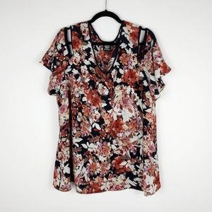 COPY - Bobeau Floral Print Cold Shoulder Top